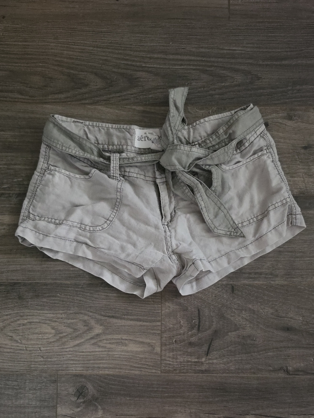 Aeropostale Light Gray Tie-Waist Shorts